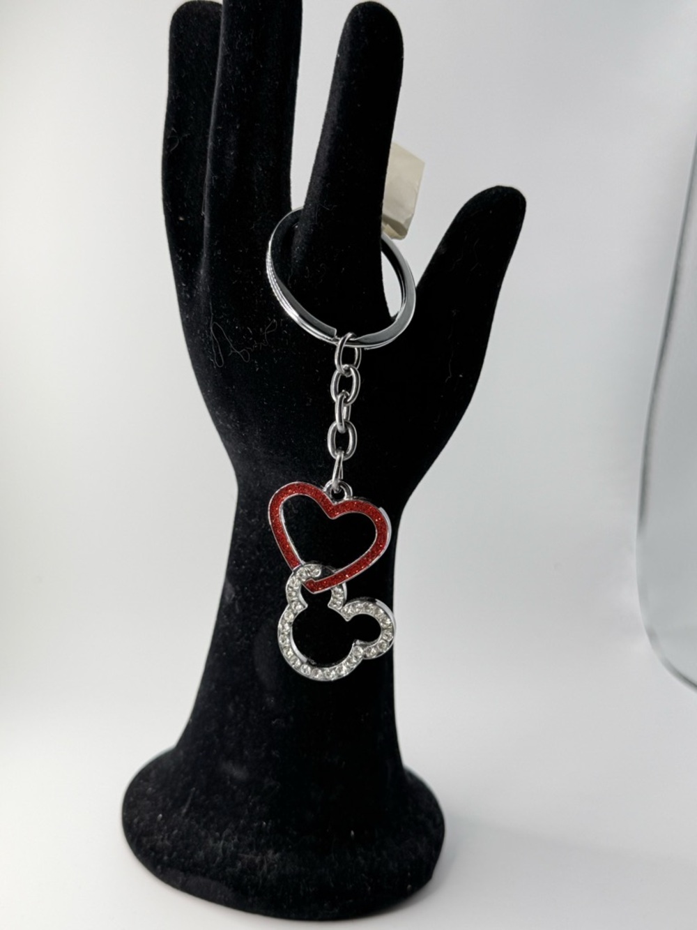 Disney Heart Charm Keychain - Red and Silver Double Hearts